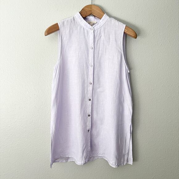 Eileen Fisher Purple Dyed Organic Handkerchief Linen Sleeveless Shirt Size Small - Picture 2 of 10